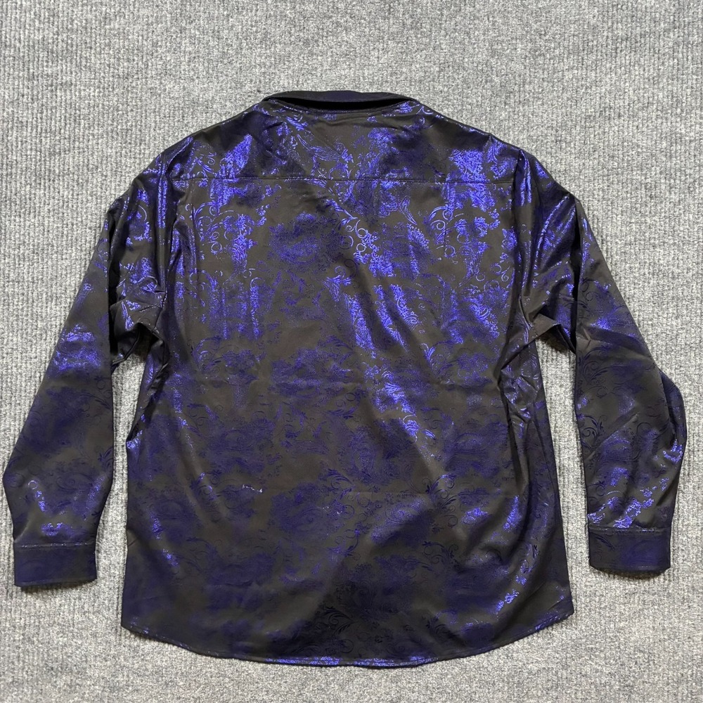 ZERoyaa Dress Shirt Mens 2XL Black Purple Floral Button Up Party Clubwear - Picture 2 of 8